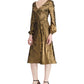 Ralph Lauren Women's Glitter Long Sleeve V Neck Tea Length Wrap Party Dress Yellow Size 18