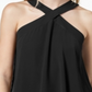 Bar III Women's Flutter Overlay Criss-Cross Halter Top Black Size S
