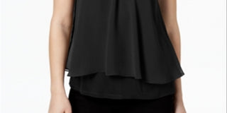 Bar III Women's Flutter Overlay Criss-Cross Halter Top Black Size S