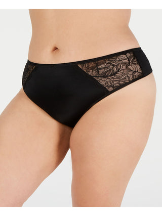 INC Women's Plus Lace-Trim Lingerie Thong Panty Black Size 1X