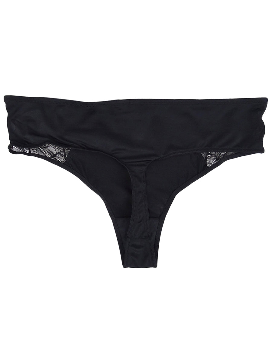 INC Women's Plus Lace-Trim Lingerie Thong Panty Black Size 1X