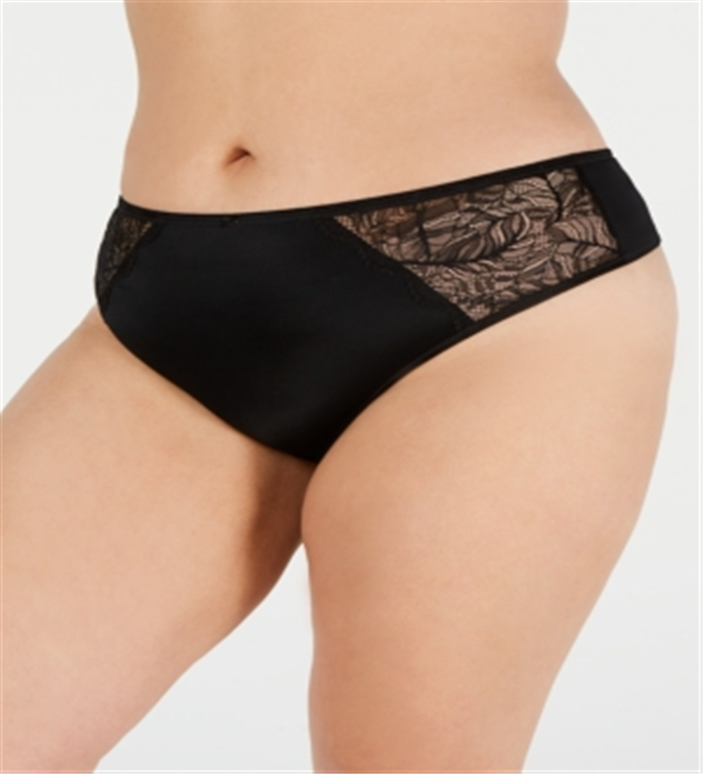 INC Women's Plus Lace-Trim Lingerie Thong Panty Black Size 1X