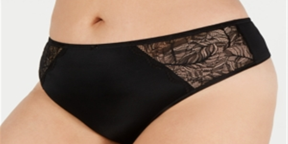 INC Women's Plus Lace-Trim Lingerie Thong Panty Black Size 1X