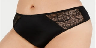 INC Women's Plus Lace-Trim Lingerie Thong Panty Black Size 1X