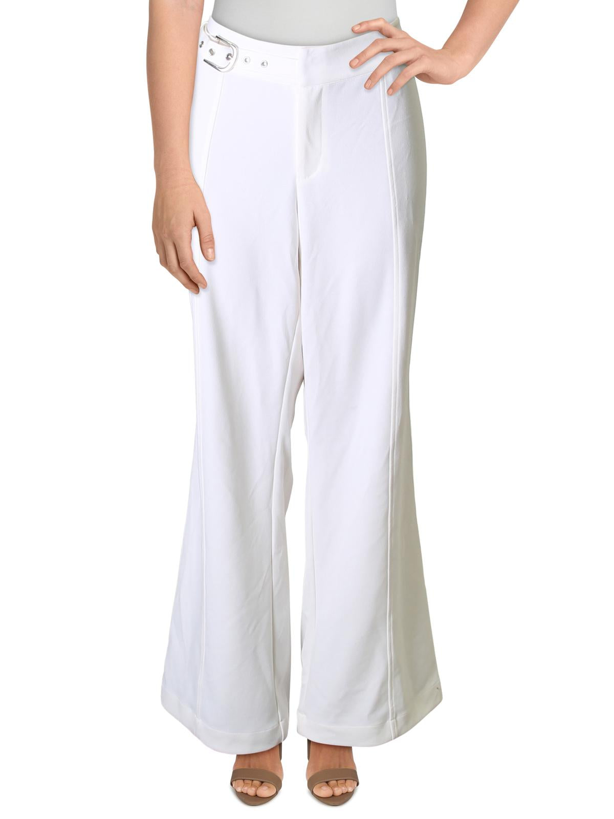 INC International Concepts Women's Plus Side Belt Pants White Size 14W