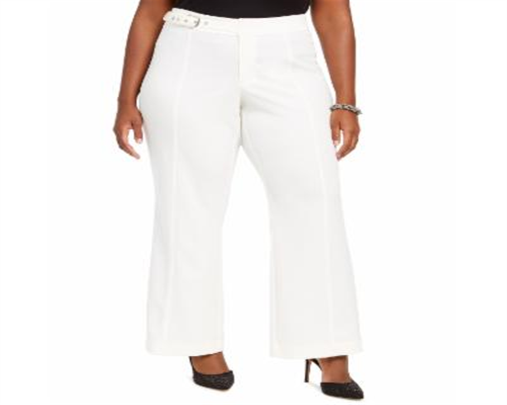 INC International Concepts Women's Plus Side Belt Pants White Size 14W