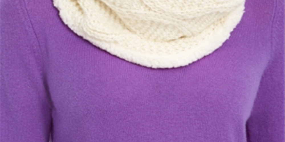 INC Women's Cable-Knit Shine Loop Scarf with Faux-Sherpa Lining  Ivory One Size