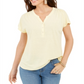 Style & Co Women's Dolman-Sleeve Henley Linen-Blend Top  Yellow  Size M