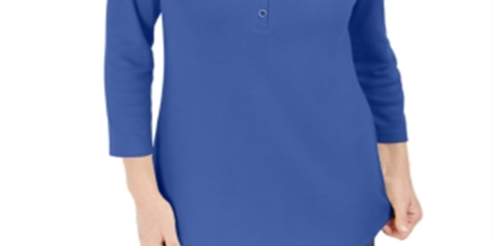 Karen Scott Women's 3/4 Sleeve Henley Shirt Blue Size M