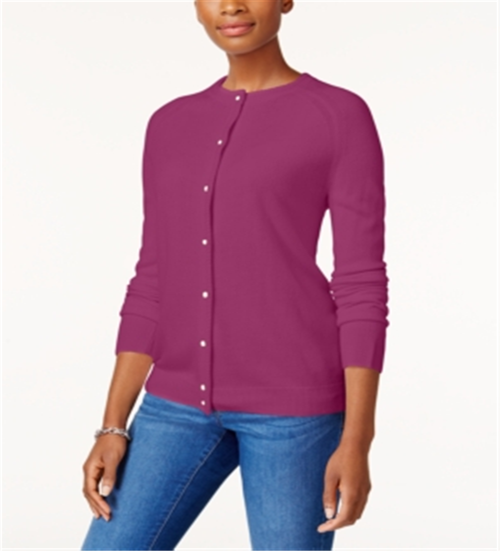 Karen Scott Women's  Bead-Button Cardigan  Purple Size Small