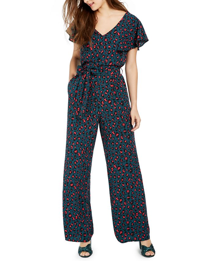 Crystal Doll Junior's Animal Print Jumpsuit Green Size Small