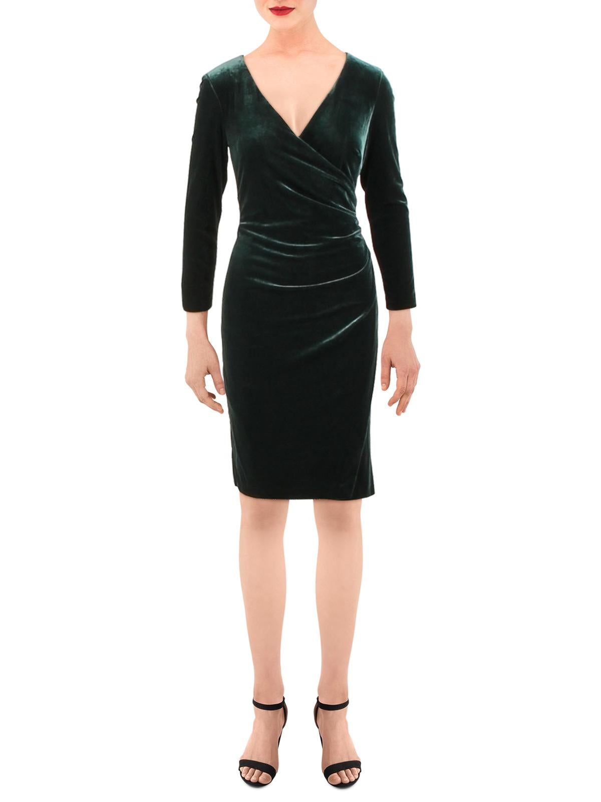 Lauren Ralph Lauren Women's Torelana Velvet Faux Wrap Cocktail Dress Green Size 8