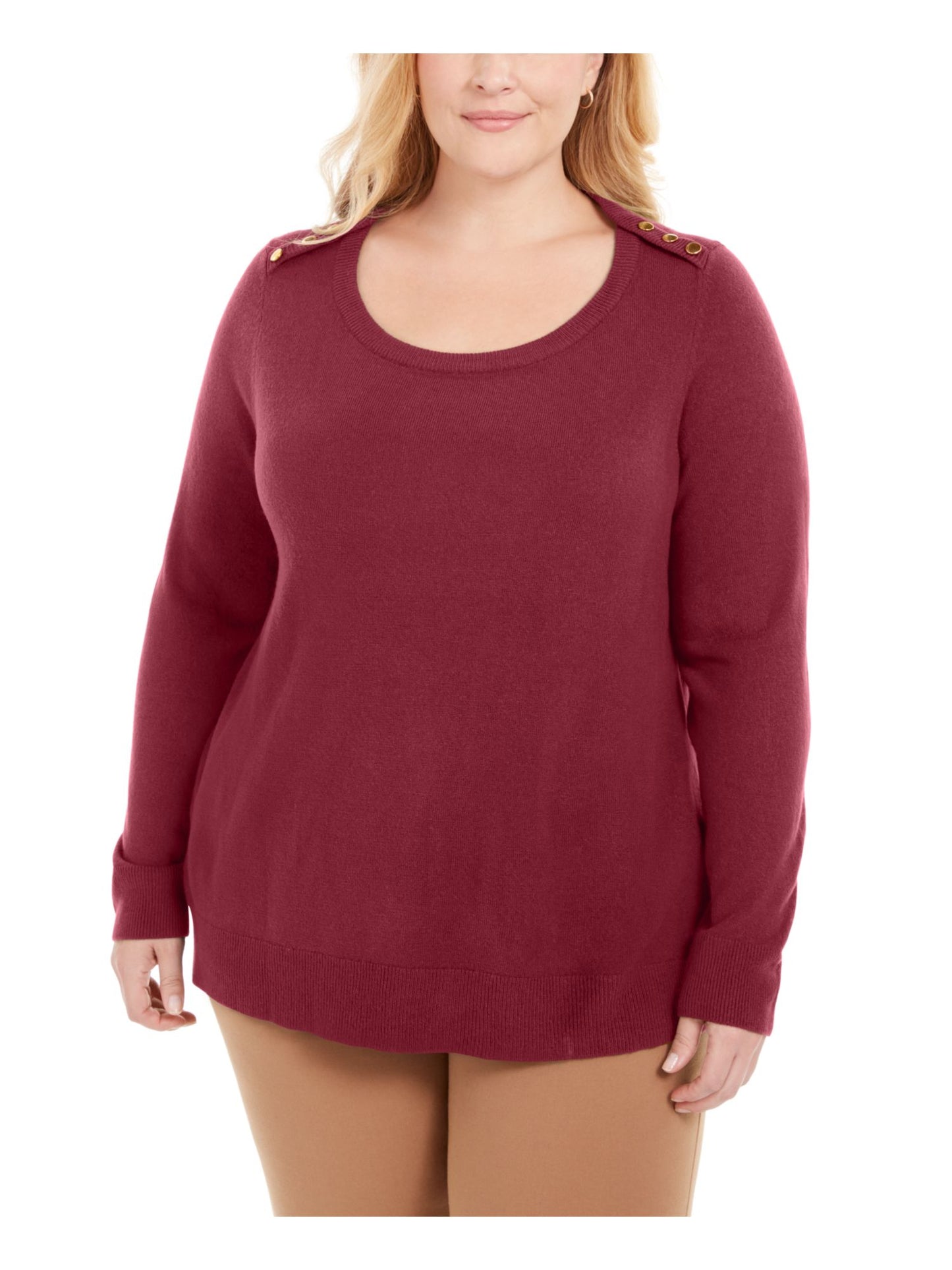 Karen Scott Women's Heather Long Sleeve Scoop Neck T-Shirt Top Size Red Size 1X