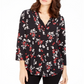 Charter Club Women's Floral Print Pleated V-Neck Blouse  Black Size Large