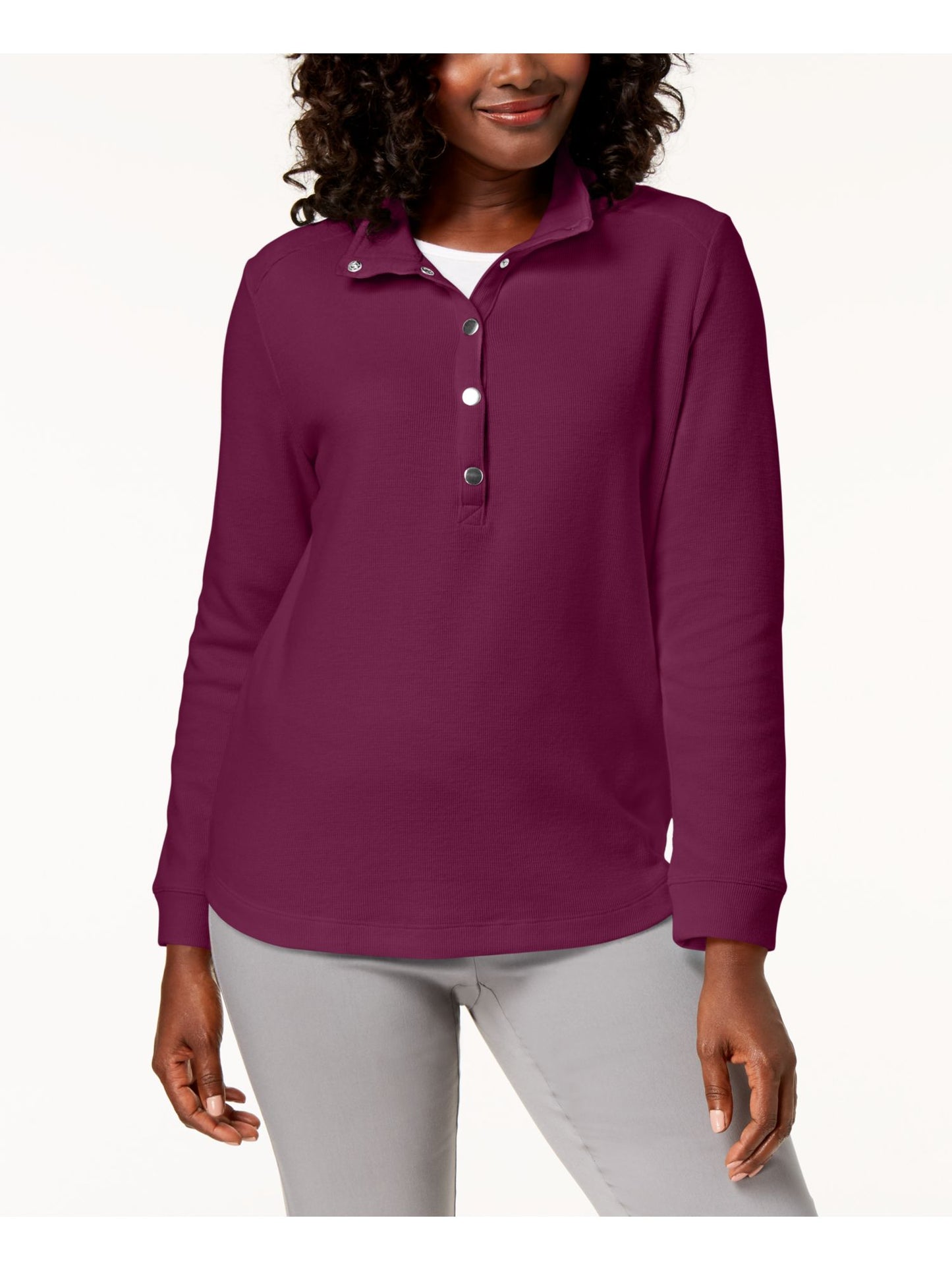 KAREN SCOTT Women's  Snap Front Long Sleeve Top Purple Size XS