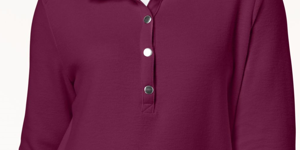 KAREN SCOTT Women's  Snap Front Long Sleeve Top Purple Size XS