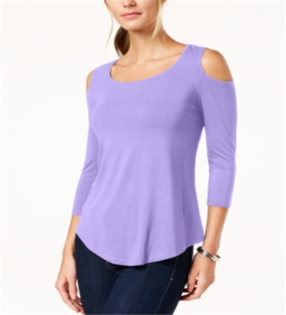 JM Collection Women's Cold Shoulder Top Purple Size X-Large