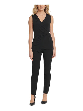 DKNY Women's Wrap Top V-Neck Sleeveless  Black Size XL
