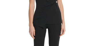 DKNY Women's Wrap Top V-Neck Sleeveless  Black Size XL