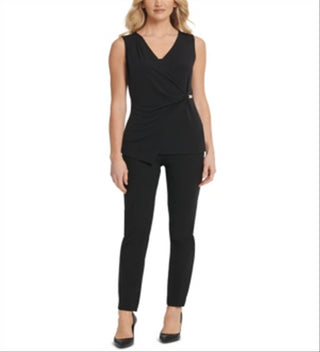 DKNY Women's Wrap Top V-Neck Sleeveless  Black Size XL