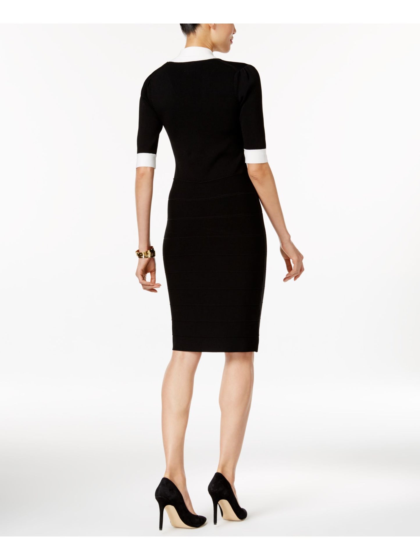 Anne Klein Women's  Short Sleeve Knee Length Sheath Dress Black Size Large