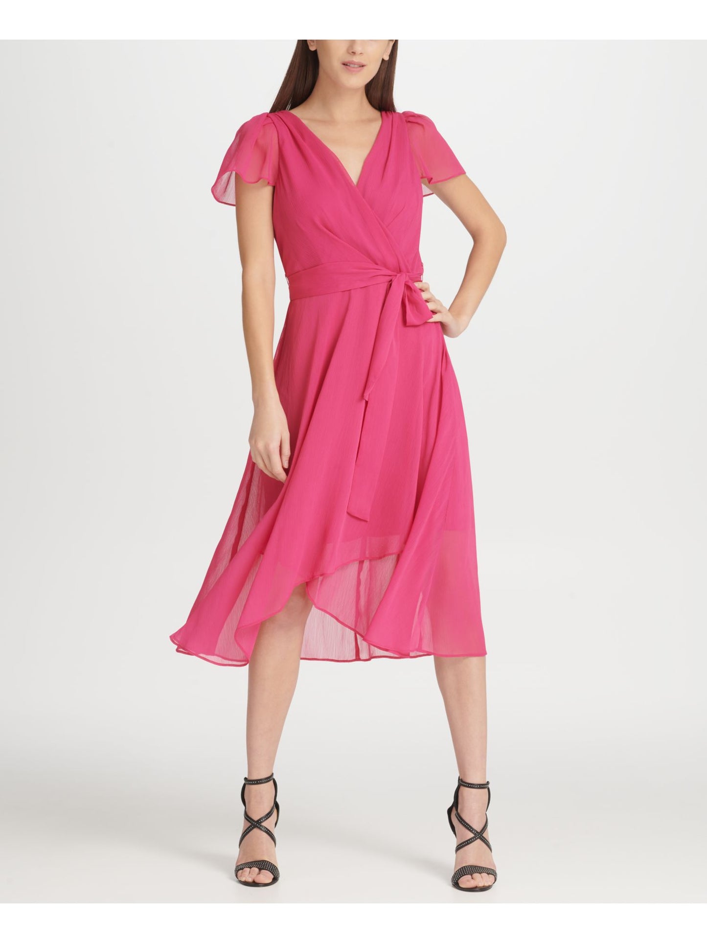 DKNY Women's Belted Surplice Dress Pink Size 10