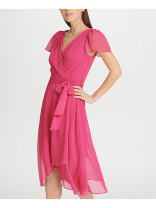DKNY Women's Belted Surplice Dress Pink Size 10