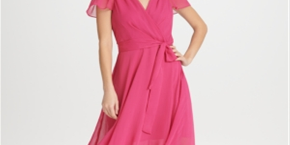 DKNY Women's Belted Surplice Dress Pink Size 10