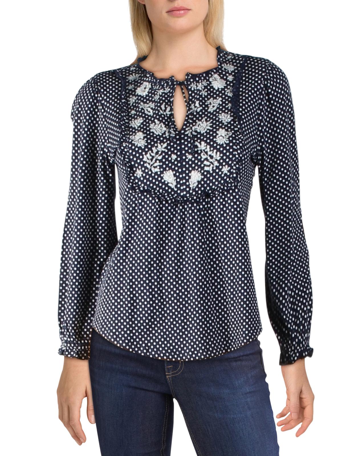 Lucky Brand Women's Polka Dot Floral T-Shirt NavySize Medium