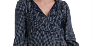 Lucky Brand Women's Polka Dot Floral T-Shirt NavySize Medium