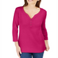 Karen Scott Women's 3/4-Sleeve Henley Shirt in Regular and Petite  Pink Size M