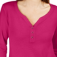 Karen Scott Women's 3/4-Sleeve Henley Shirt in Regular and Petite  Pink Size M