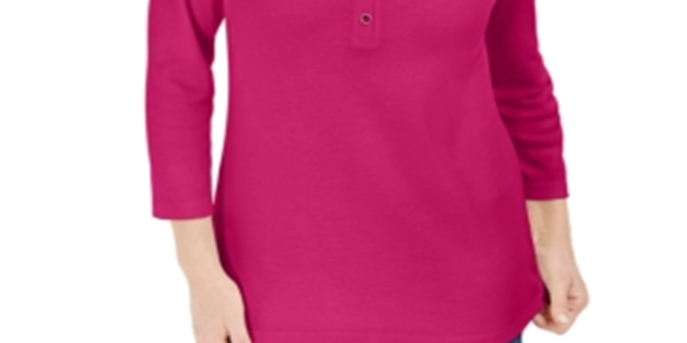 Karen Scott Women's 3/4-Sleeve Henley Shirt in Regular and Petite  Pink Size M