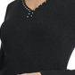 DKNY Women's Pullover Sweater Embellished V Neck Black Size Large