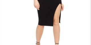 Guess Women's  Slitted Solid Sleeveless Turtle Neck Knee Length Body Con Party Dress Black Size L