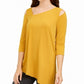 Alfani Women's Cold Shoulder Asymmetrical Knit Top Gold Size S