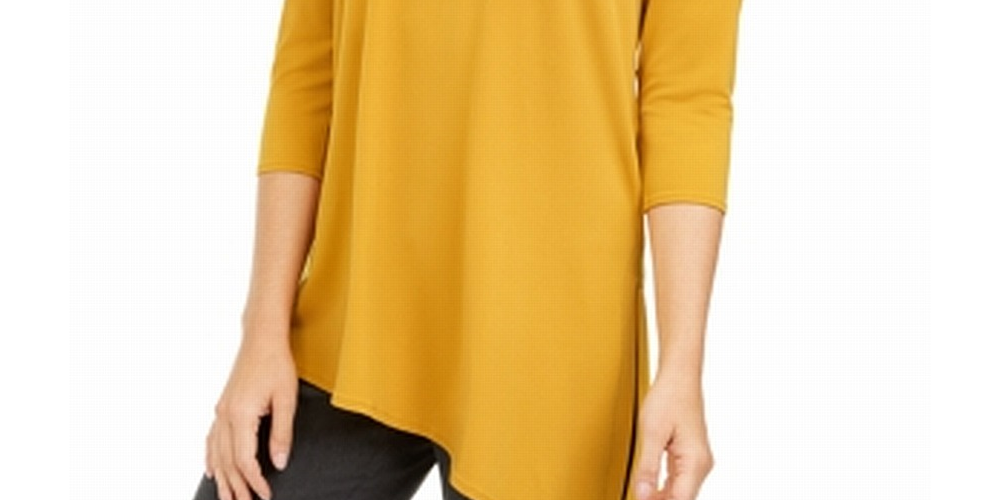 Alfani Women's Cold Shoulder Asymmetrical Knit Top Gold Size S