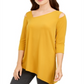 Alfani Women's Cold Shoulder Asymmetrical Knit Top Gold Size S