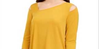 Alfani Women's Cold Shoulder Asymmetrical Knit Top Gold Size S