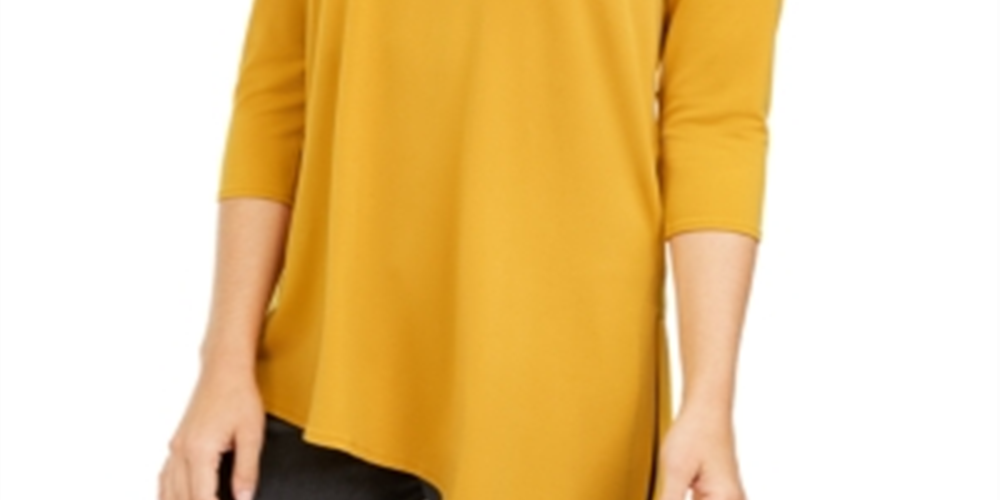 Alfani Women's Cold Shoulder Asymmetrical Knit Top Gold Size S