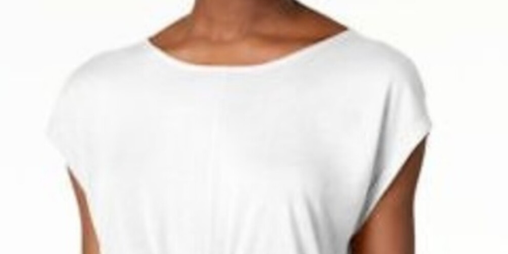 INC Women's Twist Front Basic T-Shirt White Size M