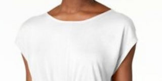INC Women's Twist Front Basic T-Shirt White Size M