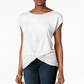 INC Women's Twist Front Basic T-Shirt White Size M