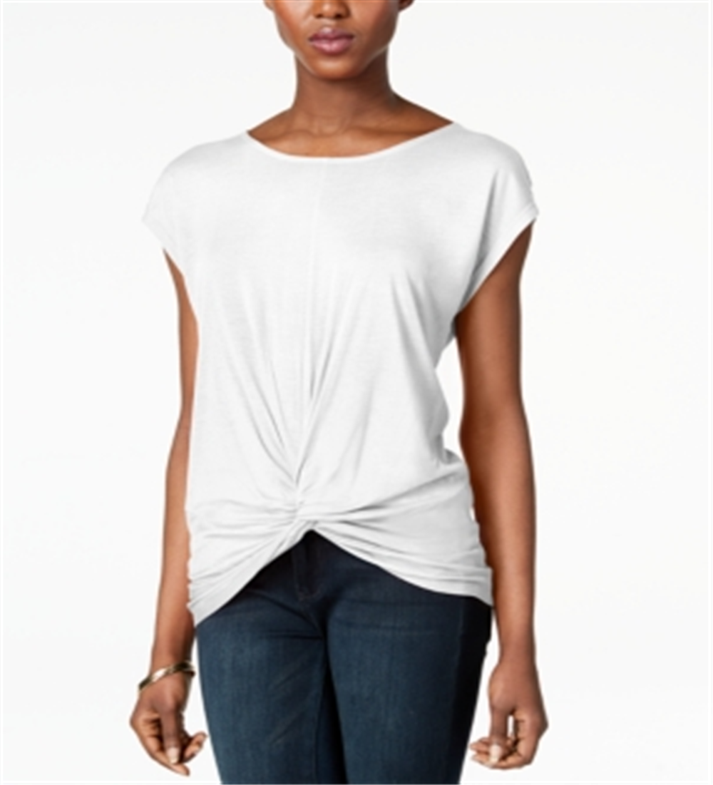 INC Women's Twist Front Basic T-Shirt White Size M