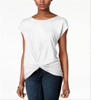 INC Women's Twist Front Basic T-Shirt White Size M