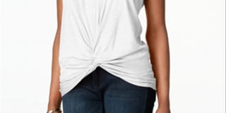 INC Women's Twist Front Basic T-Shirt White Size M