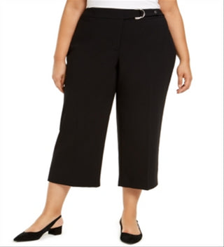 Alfani Women's Plus Size Belted Hardware Detail Culotte Pants Deep Black Size 22W