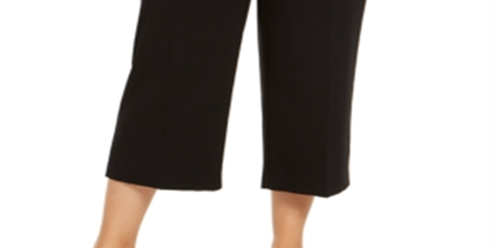 Alfani Women's Plus Size Belted Hardware Detail Culotte Pants Deep Black Size 22W