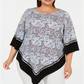 Alfani Women's Plus Size Printed V-Hem Top Blue Splatter Border Size1X