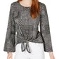 Style & Co. Women's Printed Tie Front Blouse Black Size Petite L